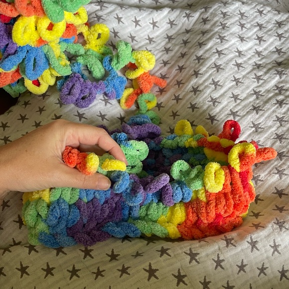 Handmade Kid’s Super Soft & Cozy Winter Hat With Loopy Pom-Pom - Rainbow - Picture 7 of 9